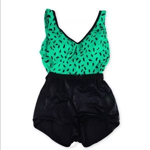 60s Vintage Teal  Confetti Print Pin Up Swimsuit